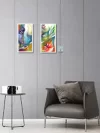 Krishna And Radha Wall Decor Antique Oil Painting Portrait With Red Lotus Flower Define Love Has Full Eternity Painting Set of 2
