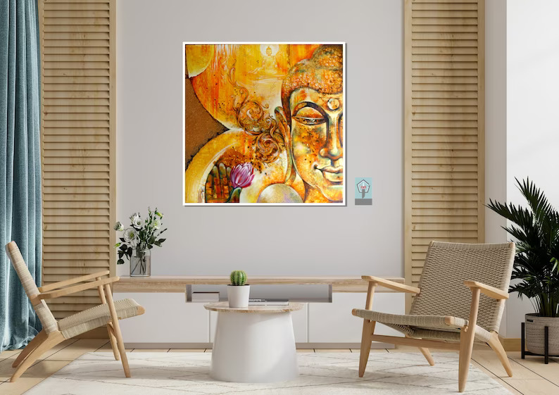 Buddha wall art, modern painting, Yoga wall decor, Zen wall art, Buddha handmade item, Buddha Painting on canvas original acrylic