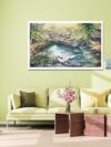 Peace Of Nature Wall Art Paintings On Canvas Indian Village River Scenery Landscape Canvas Wall Art With Sail Boats, Ducks, Trees Greenary